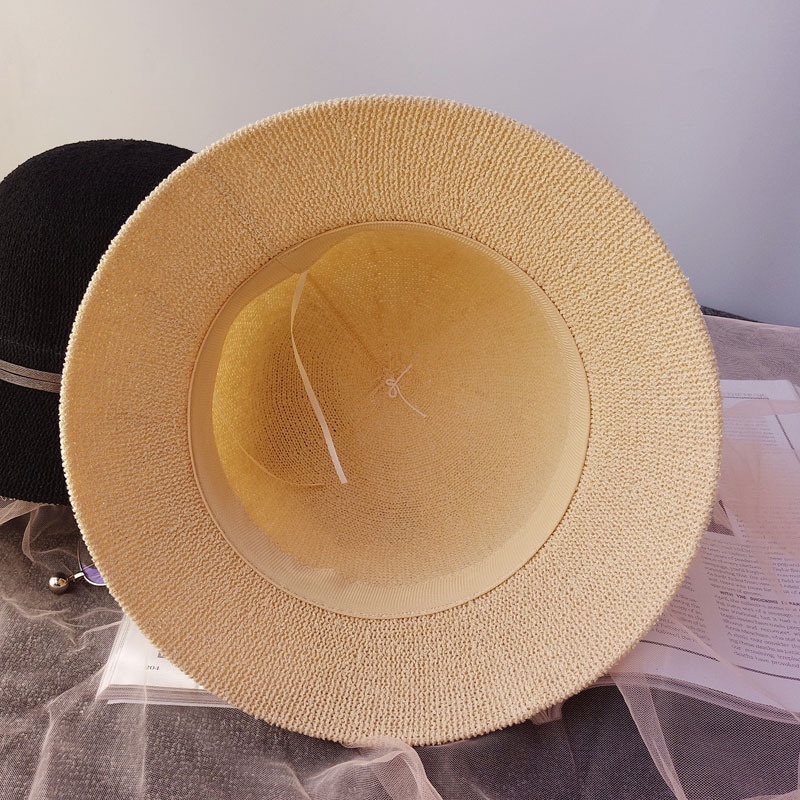 Nón Len Vành Rộng Màu Trơn Phối Dây P2052