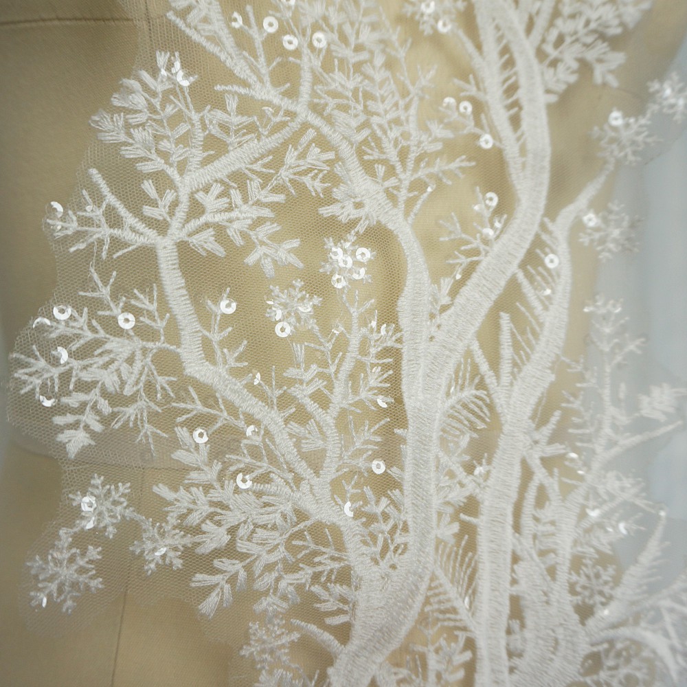 Vải Ren Thêu Hoa Đính Kim Sa Dùng May Váy Cưới diy