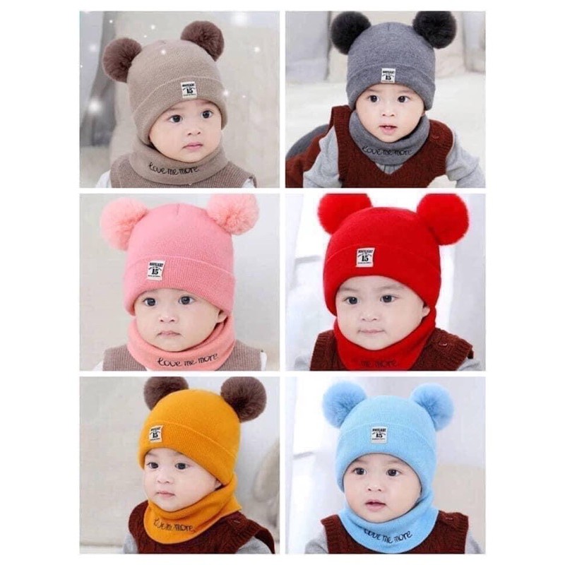 Sét mũ kèm khăn cho bé - Mũ len kèm khăn cho Bé