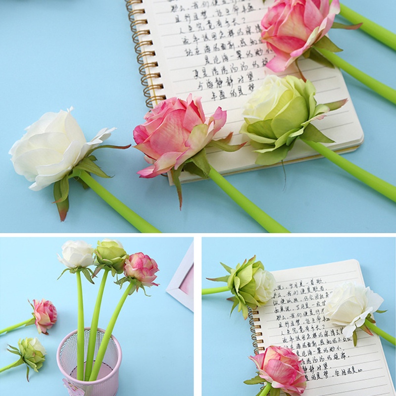 Set 3 Bút Gel Nước Hình Hoa Hồng 3D Ngòi 0Mm Thay Thế Chuyên Dụng Cho Tiệc Tùng