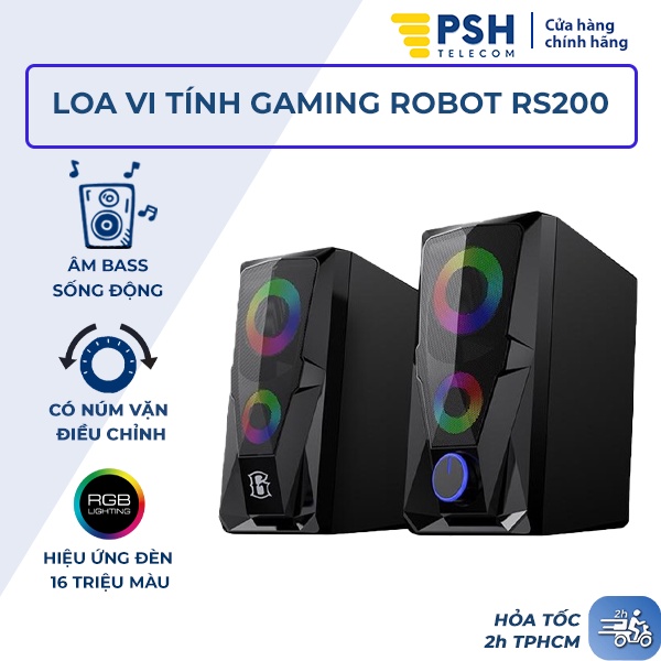 Loa vi tính gaming ROBOT RS200 - Hiệu ứng đèn led RGB 16 triệu màu - Thiết kế phong cách mạnh mẽ - Phù hợp PC/Laptop