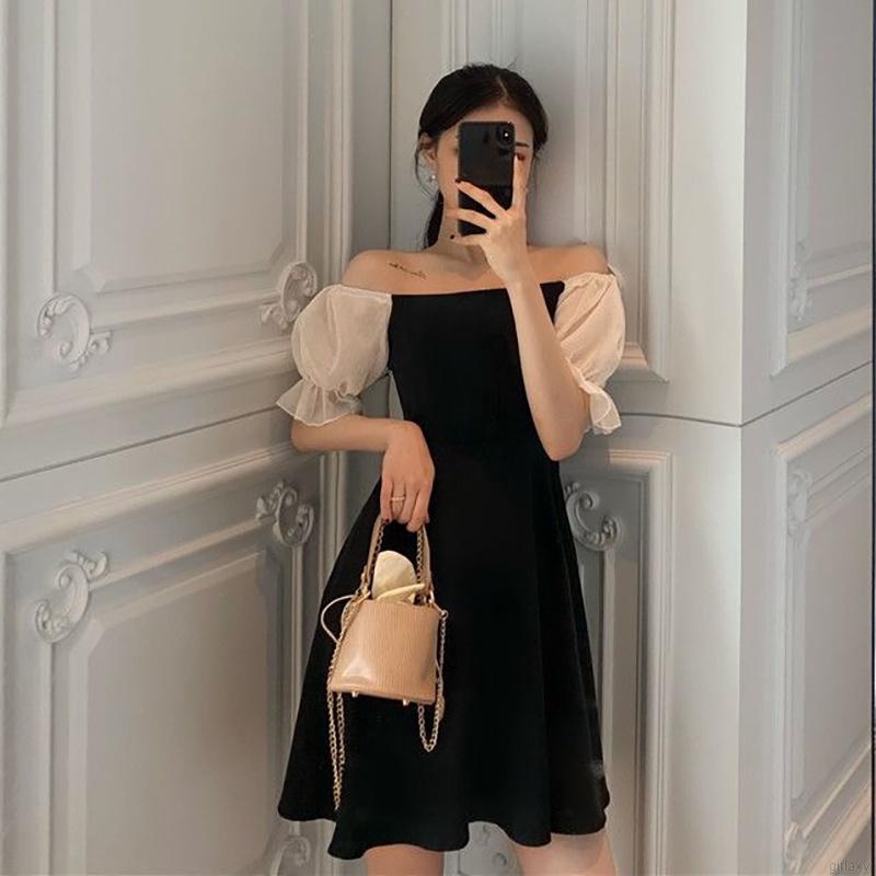 Đầm Nữ Ngắn Tay Trễ Vai Xinh Xắn Theo Phong Cách Hàn Quốc Thanh Lịch
