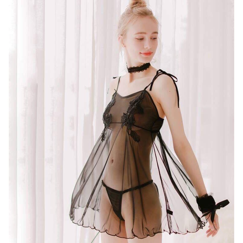 [LL025] - ĐẦM NGỦ SEXY VOAN LƯỚI PHỐI REN HOA NGỰC - VÁY NGỦ SEXY 2 DÂY - CÔ CHỦ NHỎ CHUYÊN SỈ