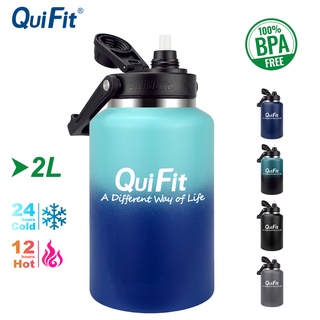 Bình nước giữ nhiệt QUIFIT 2L & 3.8L bằng thép không gỉ kèm ống hút