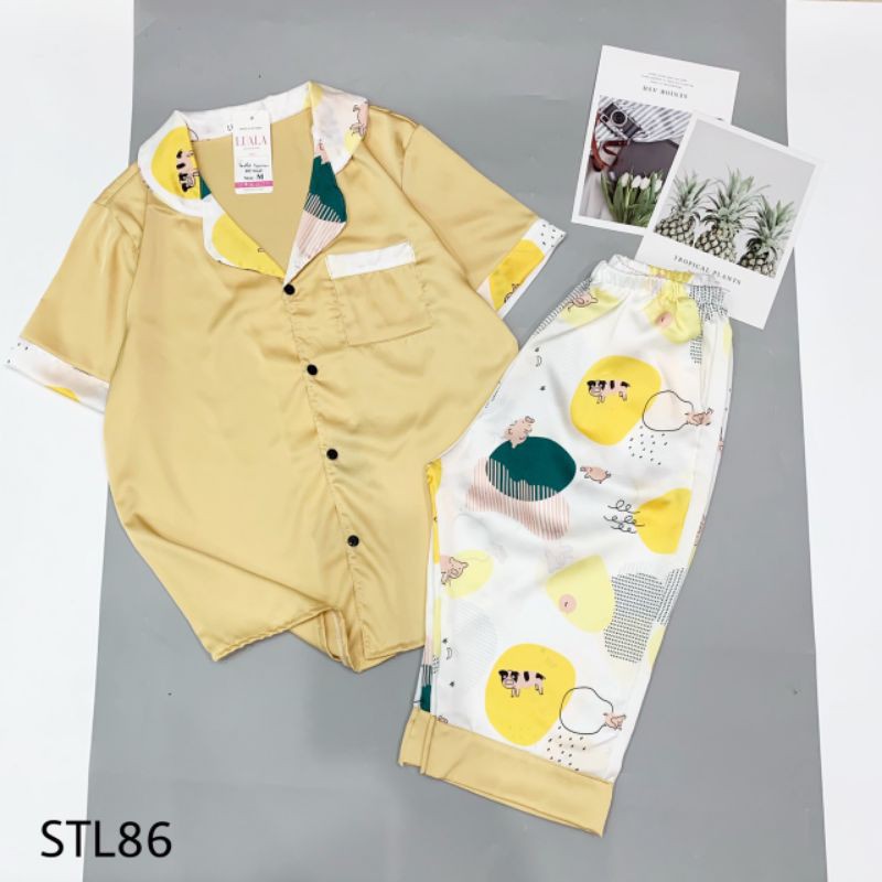 Bộ Pijama lụa latin satin phối hàn loại 1 siêu mềm mát mẫu ngố | BigBuy360 - bigbuy360.vn