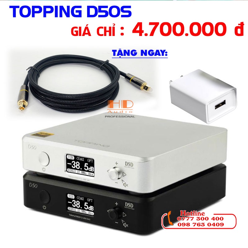 GIẢI MÃ TOPPING D50S- Bộ Giải Mã Âm Thanh DSD512 OCM 768khz,32bit