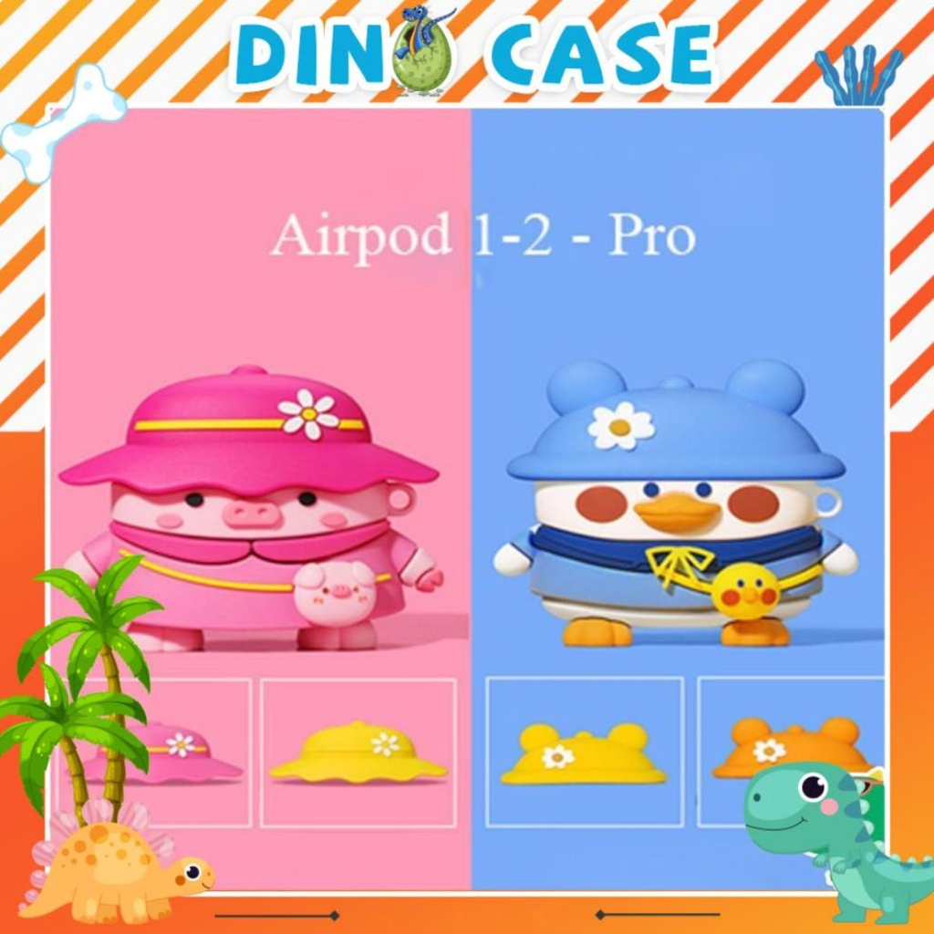 Vỏ bảo vệ đựng tai nghe Airpod 1/Airpod 2/Airpod pro Vịt - Duck  3 mũ Siêu Cute Bằng Sillicone Dẻo  Airpods- Dino Case