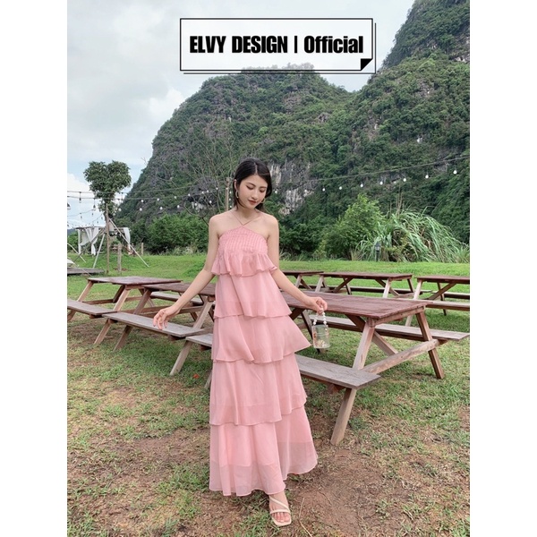 Váy maxi nhiều tầng cổ yếm ELVY DESIGN