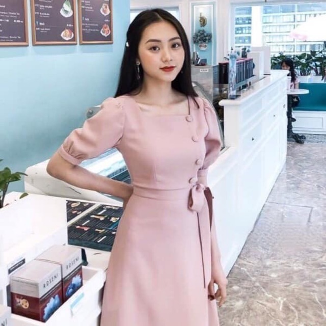 Đầm Dự Tiệc Cột Nơ Hồng Duyên Dáng