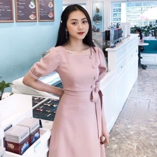 Đầm dự tiệc cột nơ hồng duyên dáng
