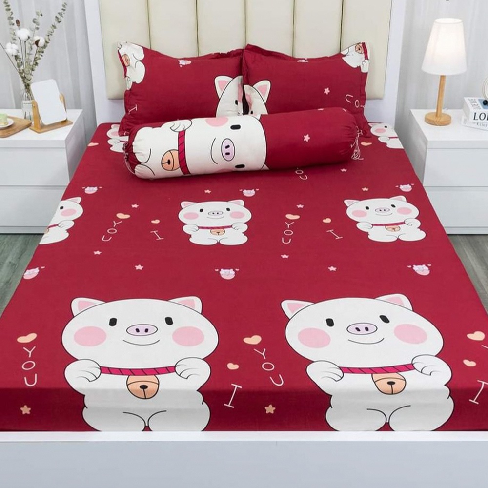 [SIÊU RẺ]  Bộ Ga Gối Poly cotton Mẫu Dâu Nhật Gồm Ga Chun và Vỏ Gối Nằm [Nhắn tin chọn mẫu với shop] !!!