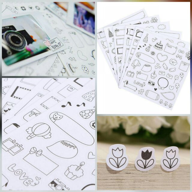 Set 6 tấm sticker Polaroid Decor trang trí sổ, scrapbook