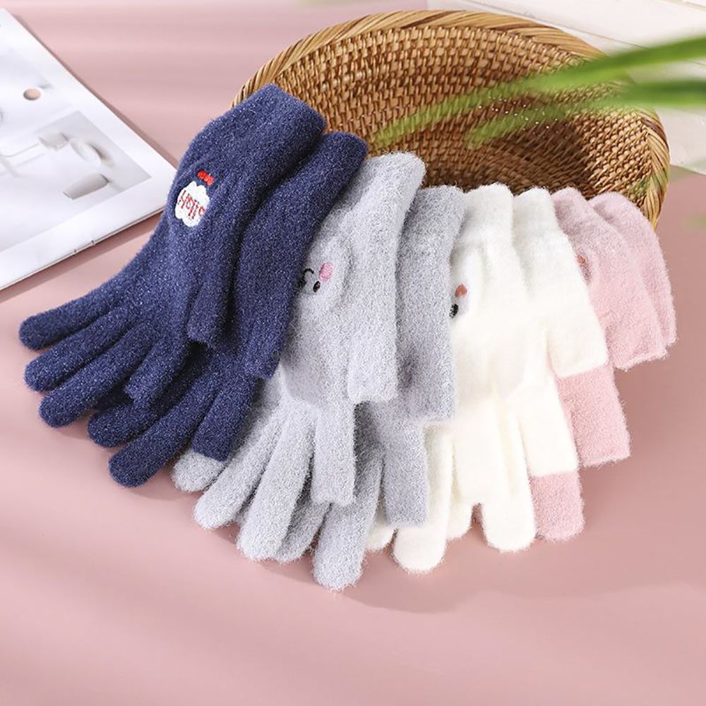 Găng tay len cashmere hở ngón giữ ấm họa tiết hoạt hình dễ thương thời trang mùa đông