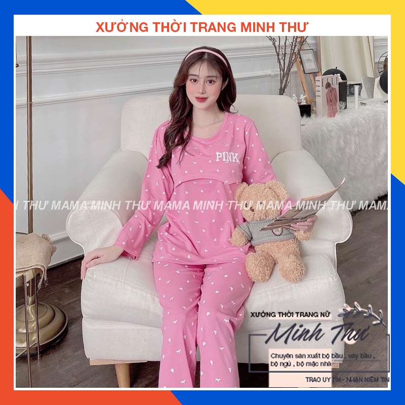 Bộ bầu - bộ sau sinh - cho con bú - 2 chức năng - chất liệu cotton ( fink lật - QDTD - MS - 015 )