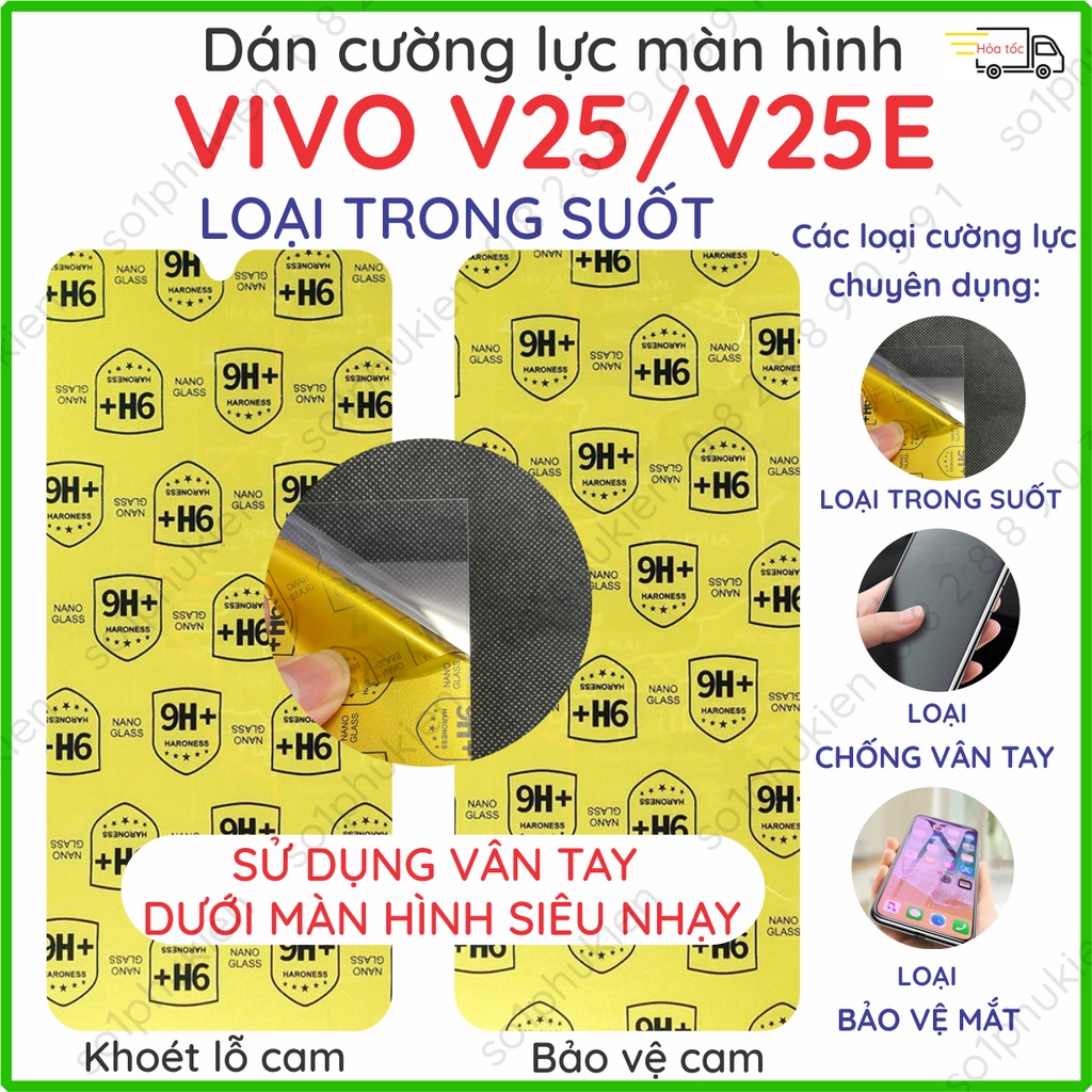 Dán cường lực màn hình Vivo V25 / V25E loại nano trong suốt, chống vân tay , bảo vệ mắt