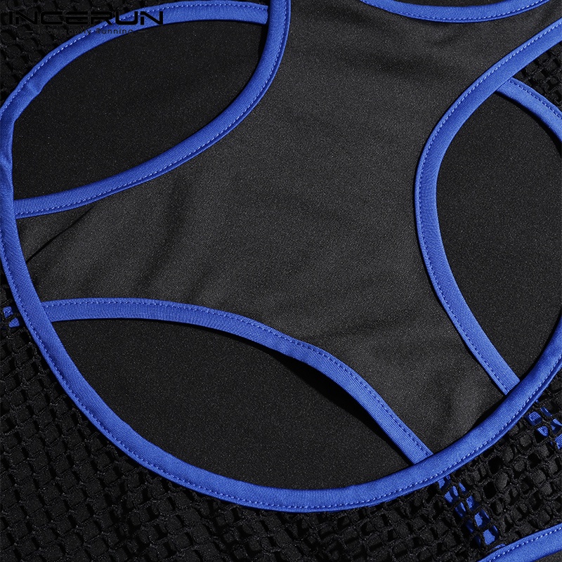 Áo INCERUN tay dài thiết kế rỗng xuyên thấu ôm dáng quyến rũ cho nam