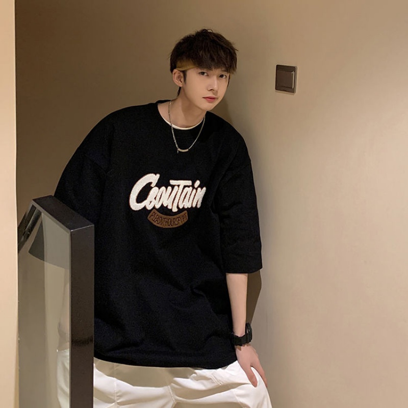 Áo Thun Cotton Tay Ngắn Dáng Rộng In Chữ Thời Trang Mùa Hè Cho Nam