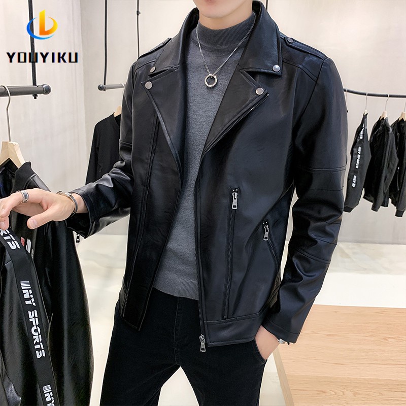Áo khoác da nam cổ bẻ màu đen 99 JoFB