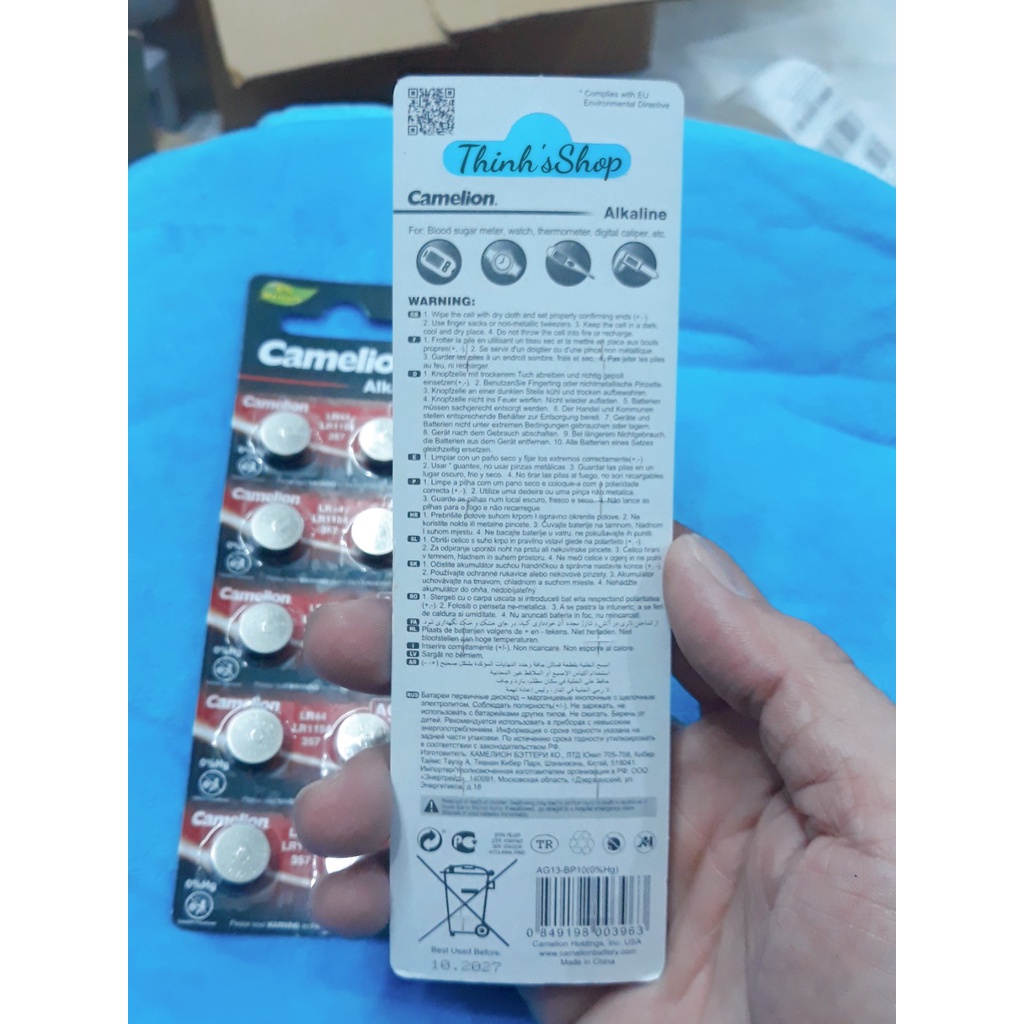 Pin nút áo nhỏ Camelion AG13 / LR44 / A76 Alkaline 1.5V Vỉ 10 Viên