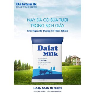 Sữa tươi Dalat milk có đường bịch 220ml, thùng 48 bịch date 8/2021