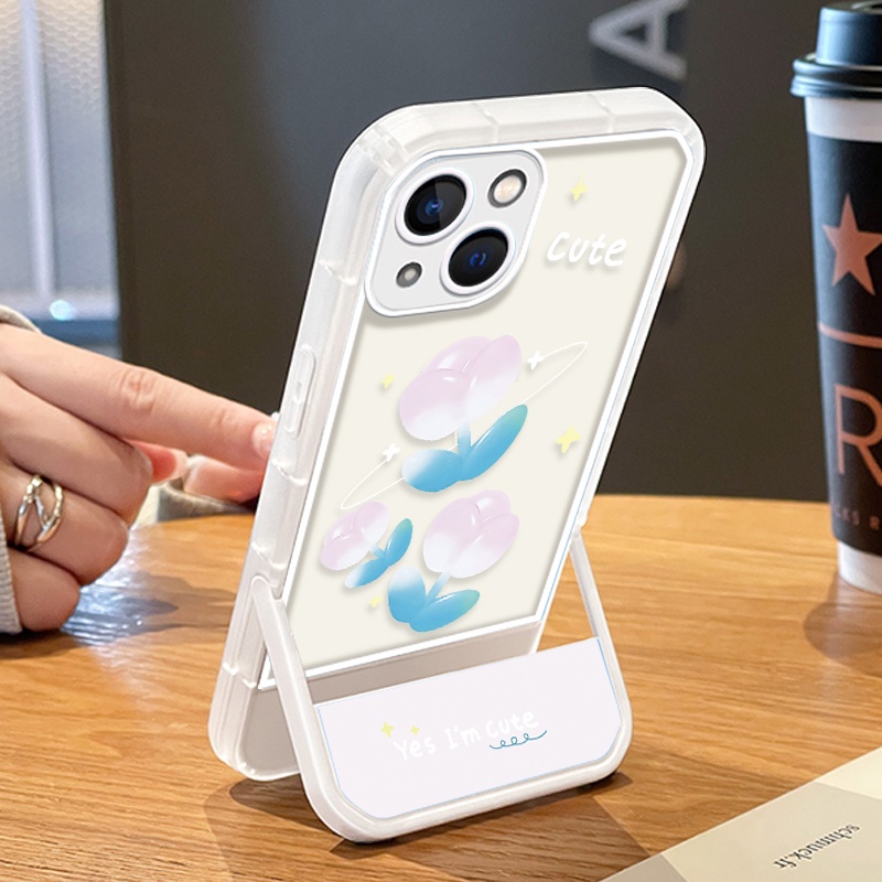 Ốp Điện Thoại Silicon Mềm Trong Suốt Có Giá Đỡ Hình Hoa Tulip Cho IPhone 7 8 Plus X XR XS Max 11 12 13 Pro Max 6 6S SE 2020