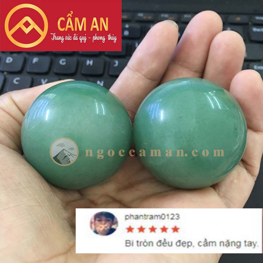 Cặp 02 Viên Bi Lăn Tay Đá Tự Nhiên màu xanh (Aventurine) - Sản phẩm vật lý trị liệu