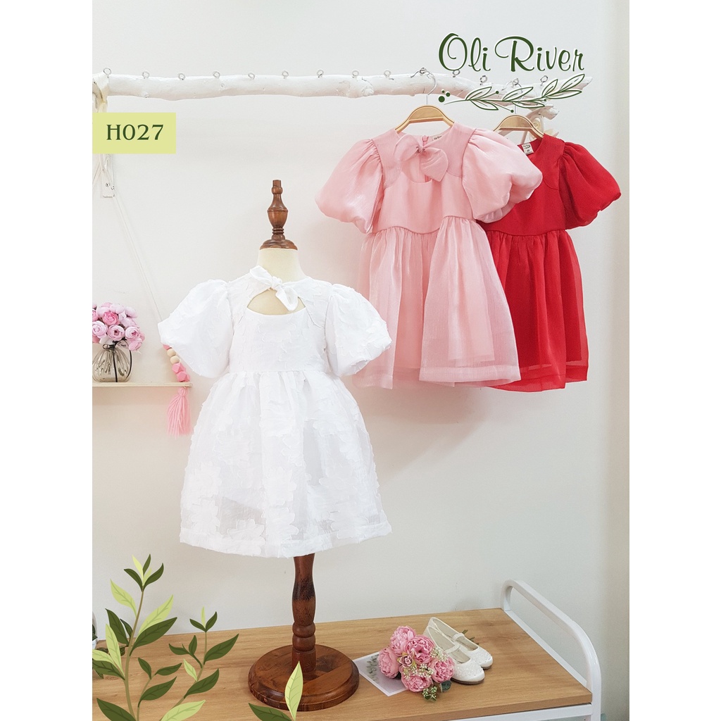 Váy đầm bé gái trắng xù phối tay bồng oli river H027-2