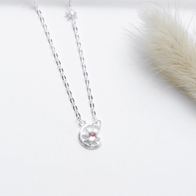 Dây Chuyền Bạc 925 Blue Peach Sun In Moon - Moon Stone DC702