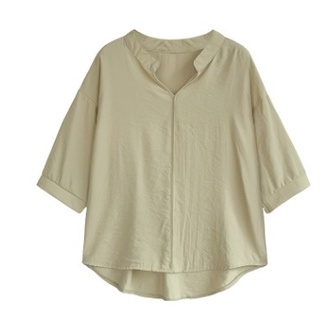 Áo sơ mi nữ ulzzang tay lỡ, áo sơ mi nữ basic cổ V màu xanh cốm hot trend