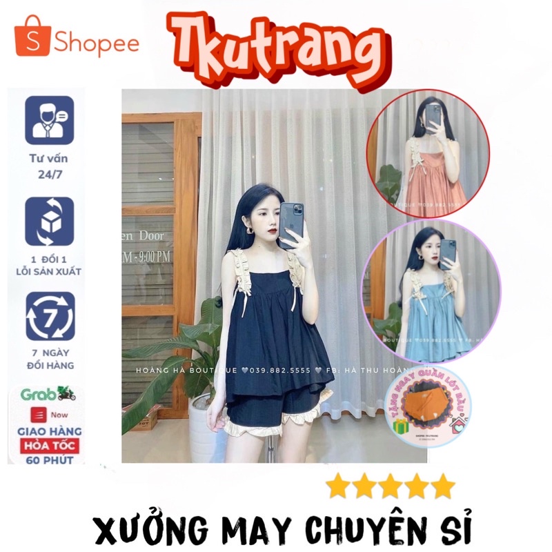 [Hàng loại1]Bộ bầu mùa hè chất đũi siêu mềm mát☘️đồ bộ cho bà bầu 2 dây quần bầu có chun chỉnh freesize từ 45-70kg BBH16