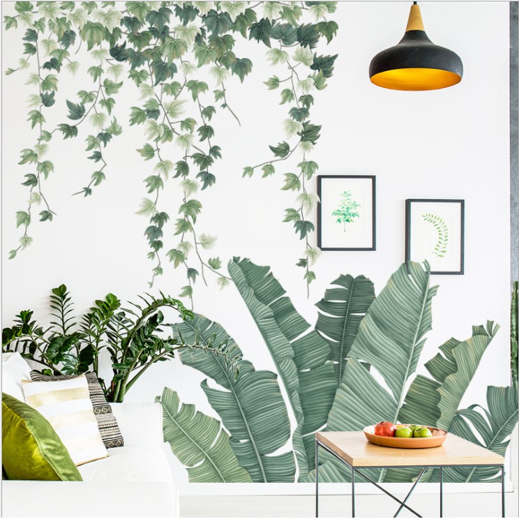 Decal dán tường trang trí - CÂY CHUỐI LÁ PHONG XANH