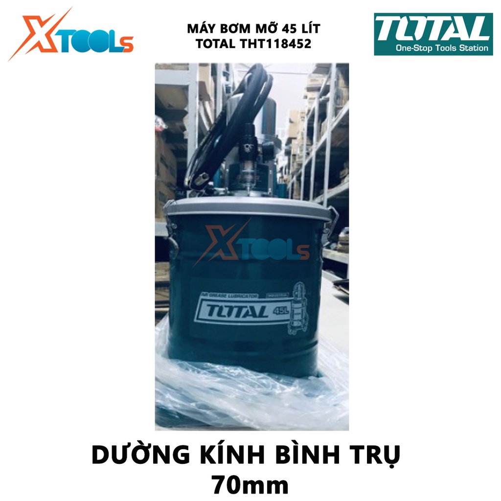 Máy bôi trơn dầu mỡ dùng khí nén TOTAL THT118452 Máy bơm dầu mỡ dung tích 45L thùng rỗng 365*430mm, làm sạch động cơ
