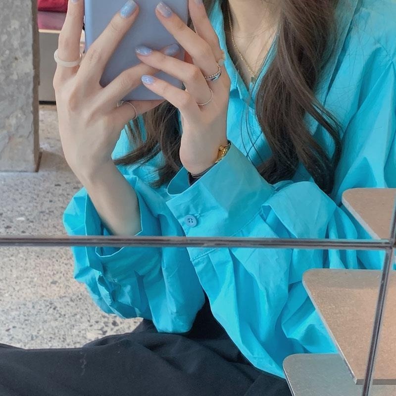 Áo Sơ Mi Tay Dài Phồng Phong Cách Retro Hong Kong Mẫu Mới Dành Cho Nữ
