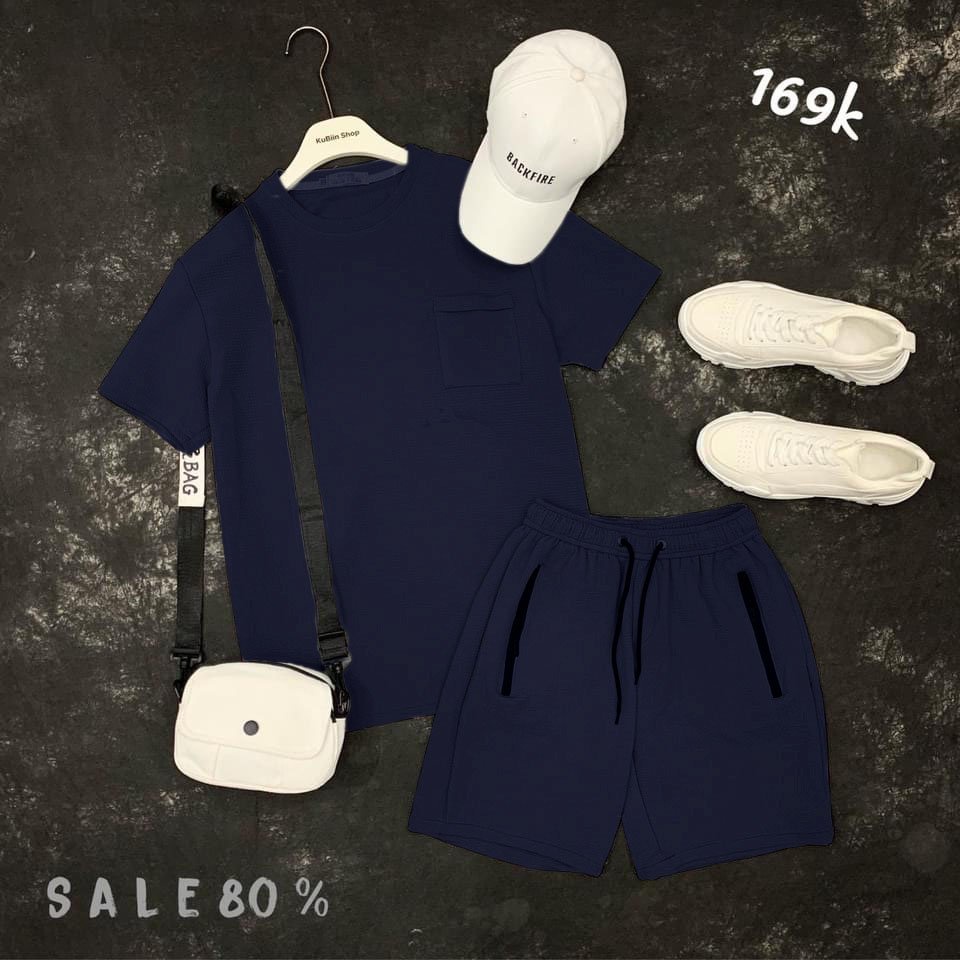 Bộ thể thao nam, đồ bộ nam mặc nhà mùa hè chất Cotton Xốp Thái nguyên sét quần áo đùi cọc tay có khóa túi win99