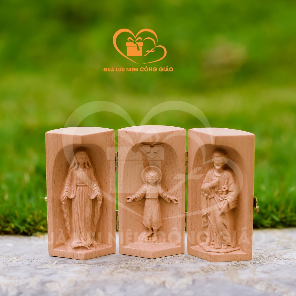 Bộ bàn thờ Chúa mini chất liệu gỗ cao 10cm Quà Lưu Niệm Công Giáo