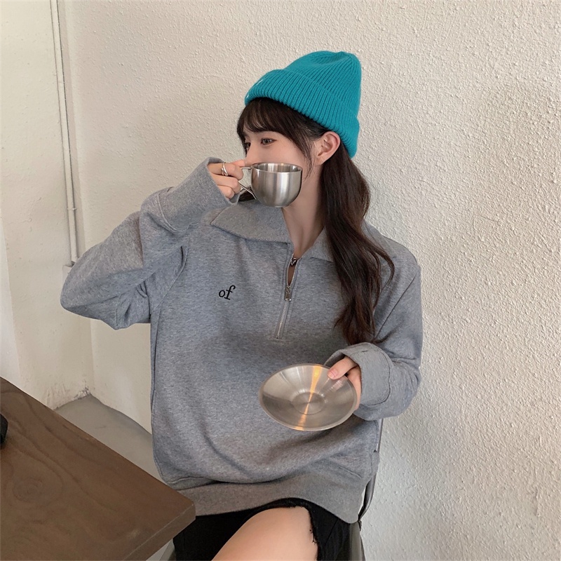 【ZHELIHANGFEI】Áo Thun POLO Tay Dài Có Cổ Họa Tiết Thêu Theo Phong Cách Preppy