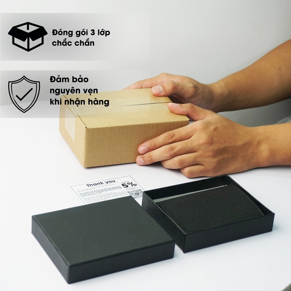 Ví vải nam Jolizeon dáng đứng trơn nhỏ gọn cầm tay, Bóp nam vải cao cấp mini dáng đứng nhiều ngăn tiện lợi - V112