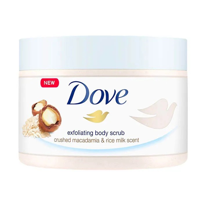 Tẩy Tế Bào Chết Dove Exfoliating Body Scrub Macadamia &amp; Rice Milk|Kiwi Seeds &amp; Cool Aloe|Pomegranate Seeds &amp; Shea Butter