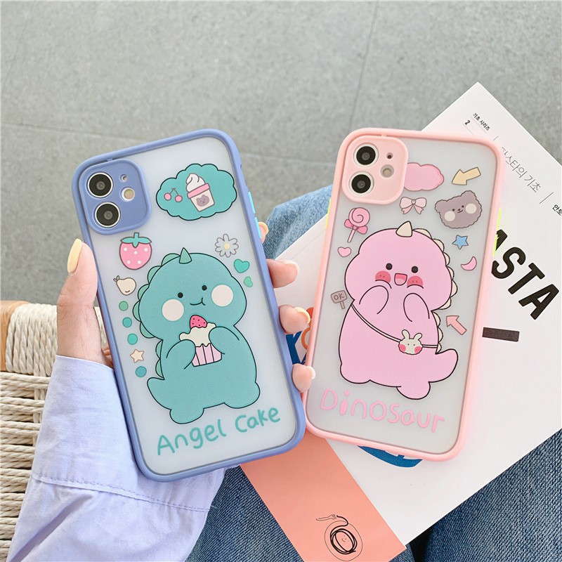 Ốp lưng iphone - Ốp iphone Dino Cute nhám viền nổi 6/6plus/6s/6splus/7/7plus/8/8plus/x/xs/11/12/pro/max/plus/promax