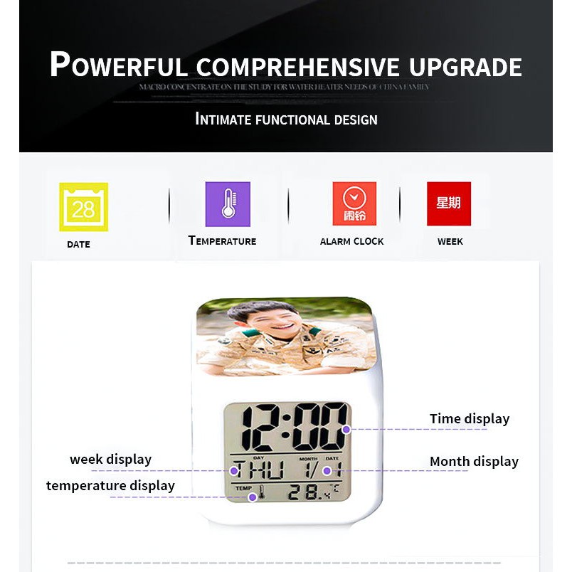 Đồng Hồ Báo Thức Hình Vuông In Hình Doraemon Đáng Yêu Thay Đổi Màu Đồng hồ LED báo thức Doraemon