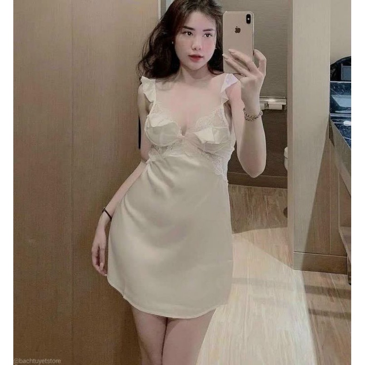 váy ngủ đầm ngủ lụa ren ngực sexy gợi cảm