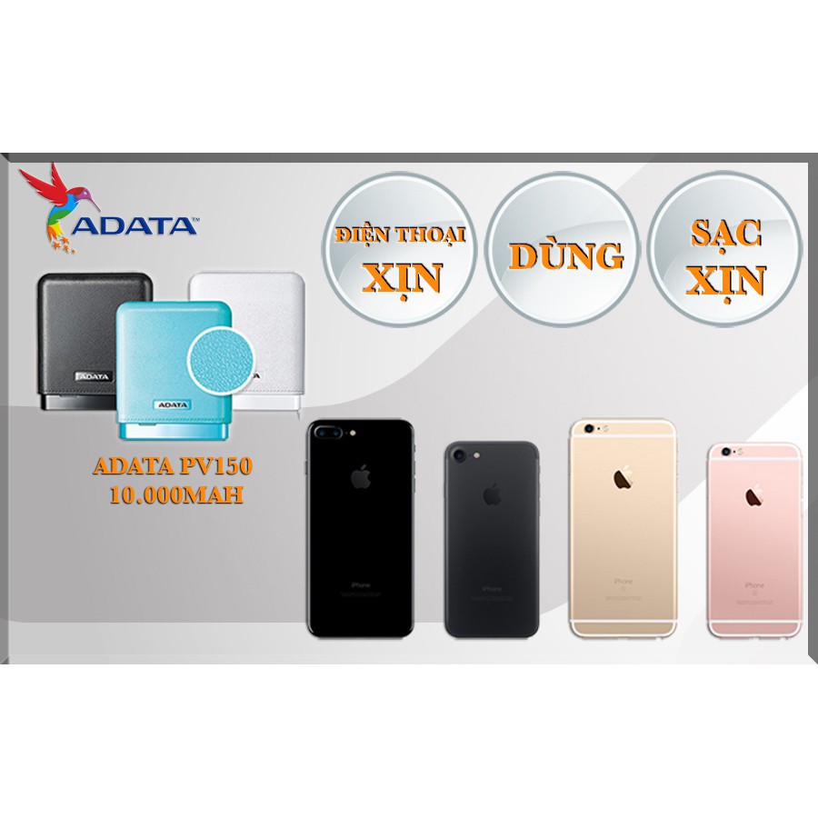 Pin sạc dự phòng 10.000mAh ADATA PV150 (Trắng) - Chính hãng