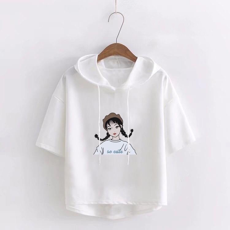 Áo thun Hoddie 100% cotton mềm mát kiểu dáng thể thao cho bé gái tuổi teen