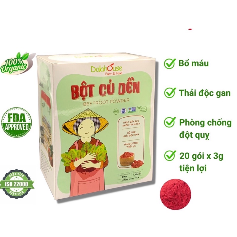 Hộp 20 gói bột củ dền sấy lanh nguyên chất Dalathouse hỗ trợ bổ máu - bột rau củ