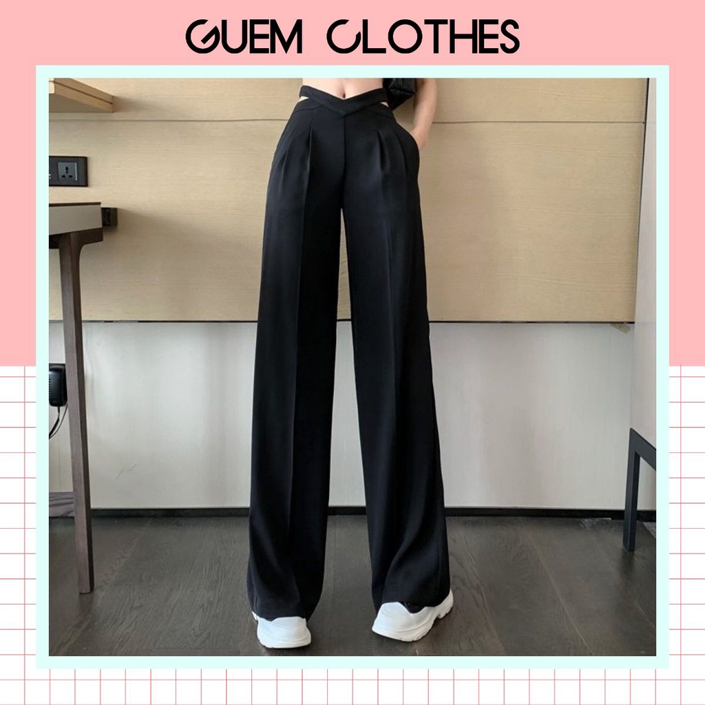 Quần suông ống rộng lưng cao eo cách điệu thời trang nữ - GUEM Clothes