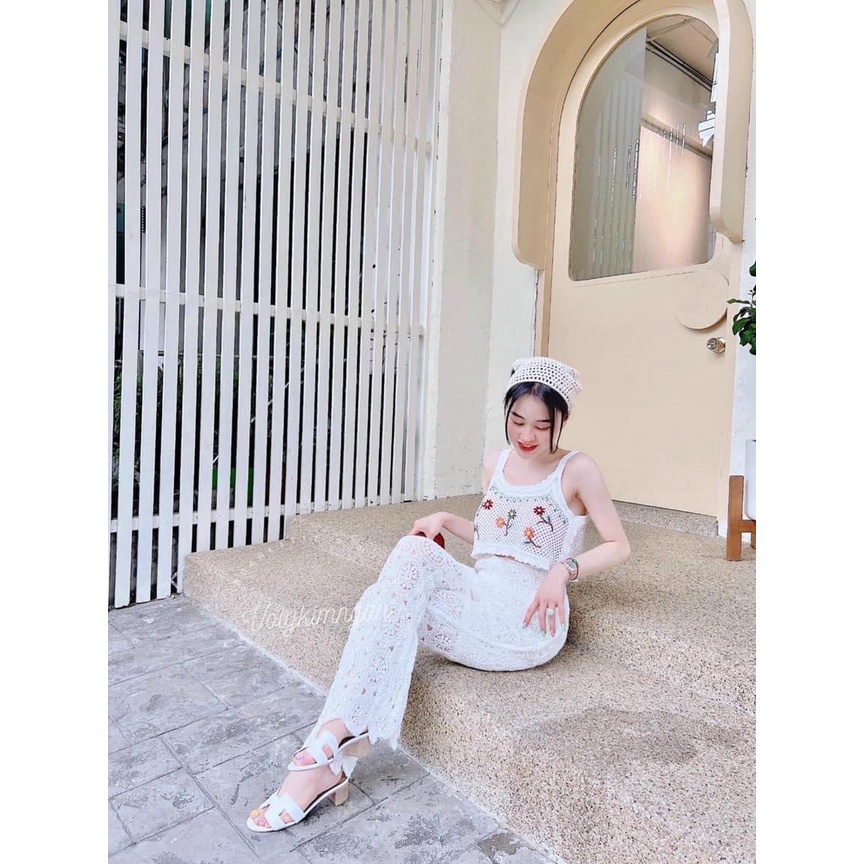 ÁO 2 DÂY REN THỔ CẨM HÌNH HOA