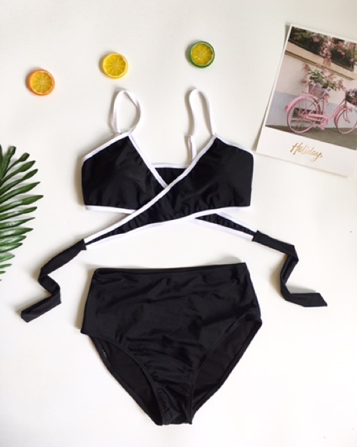 Bikini 2 mảnh đắp chéo đen viền trắng ( kèm hình thật ) | BigBuy360 - bigbuy360.vn