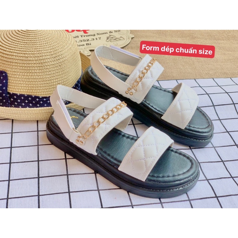 Dép sandal nữ quai hậu học sinh đi học kiểu 2 quai kẻ đi mưa xích quai dán đế bánh mì cao 3 phân sinh viên-giày dép 97