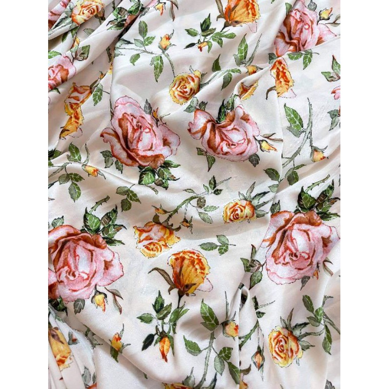 Vải lụa satin hoa hồng