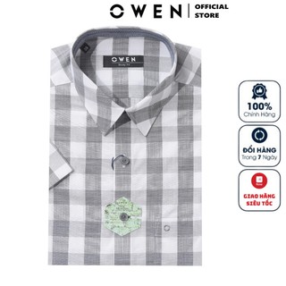 Áo Sơ Mi Nam Ngắn Tay Owen BA22954NT Somi Cộc Tay Công Sở Cao Cấp Kẻ Caro Đen Trắng Chất Ngải Cứu Dáng Body Fit Tà Bằng